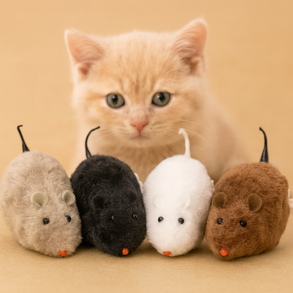 Mechanical toy mice for cats (set of 4)