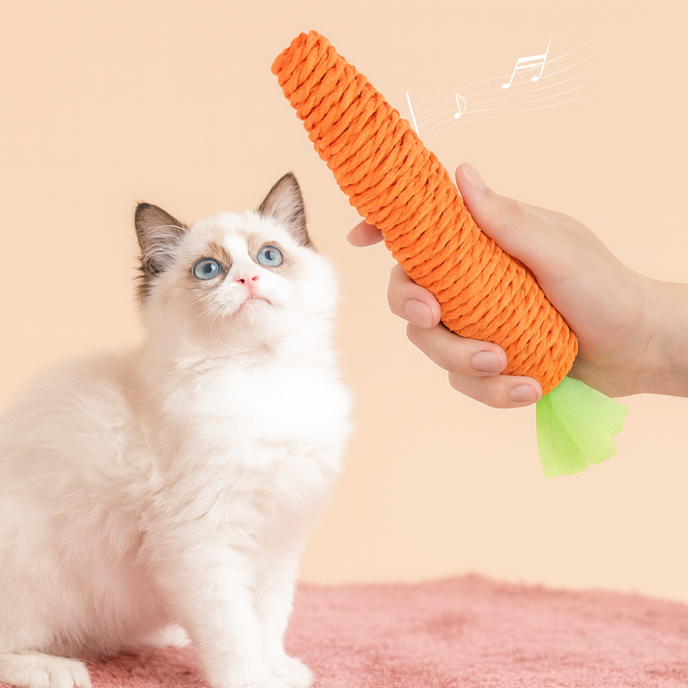 Set of 2 interactive carrot cat toys with built-in bell