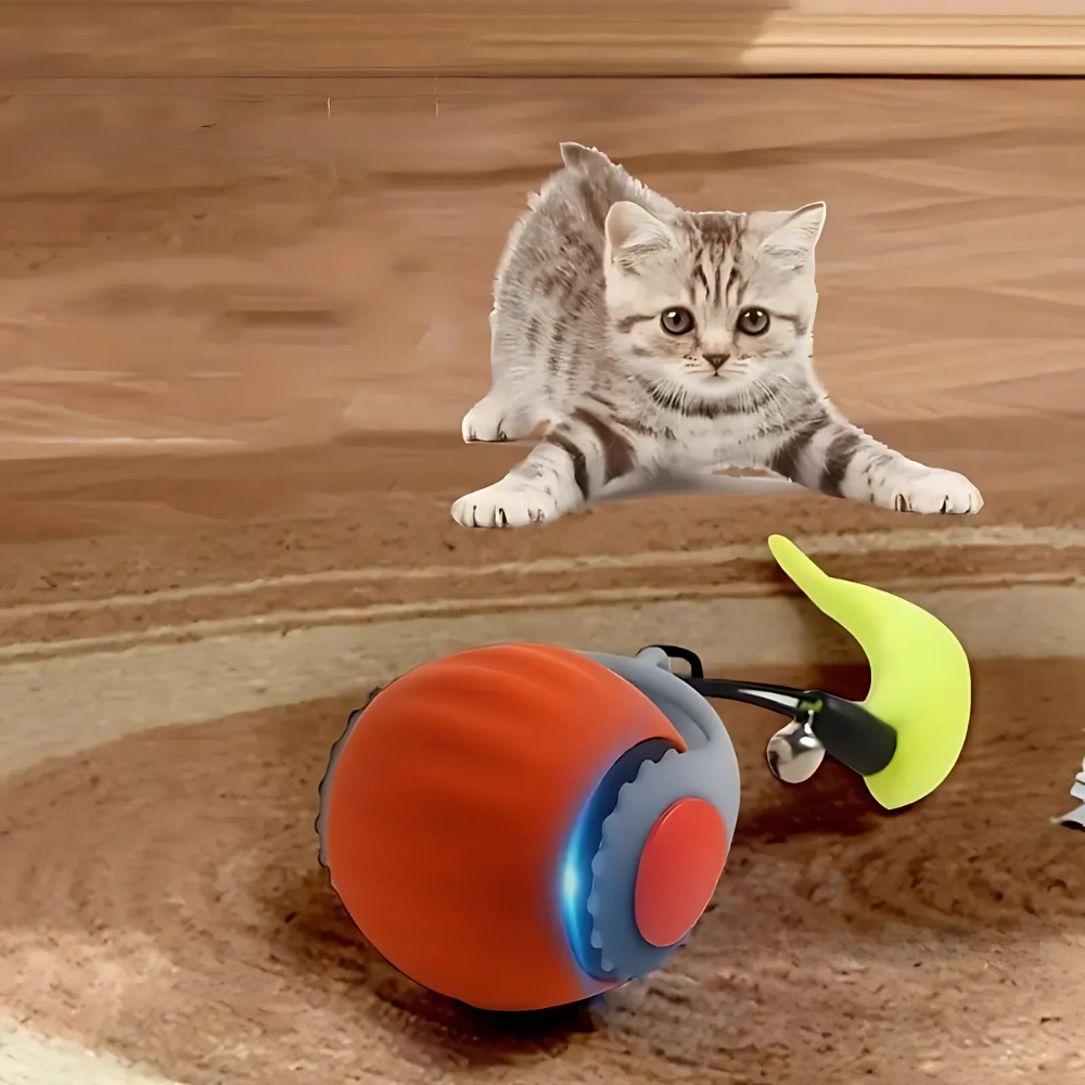 Rechargeable interactive electric ball for cats with feathers and automatic rolling