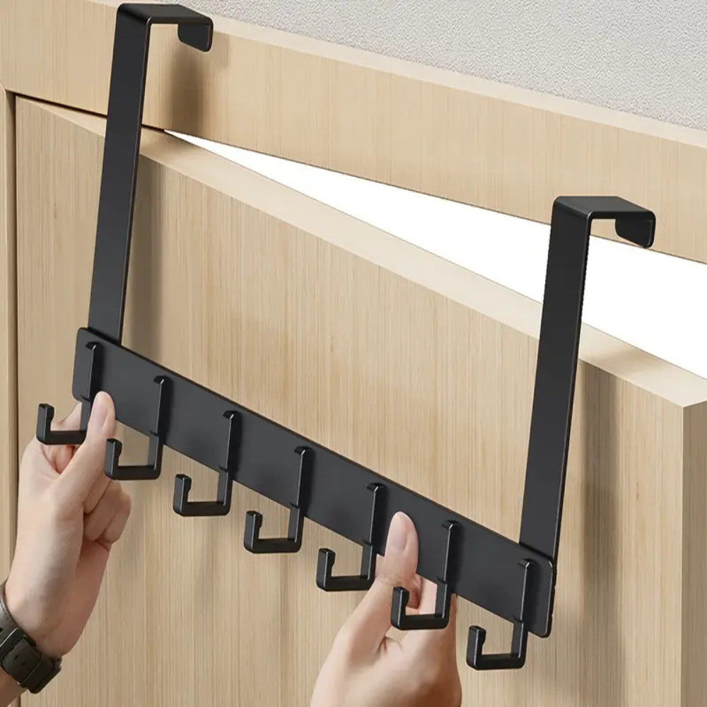 Wall-mounted aluminium coat rack without drilling – 6 sturdy hooks for clothes and accessories