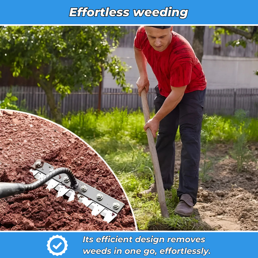 Robust steel weeding rake