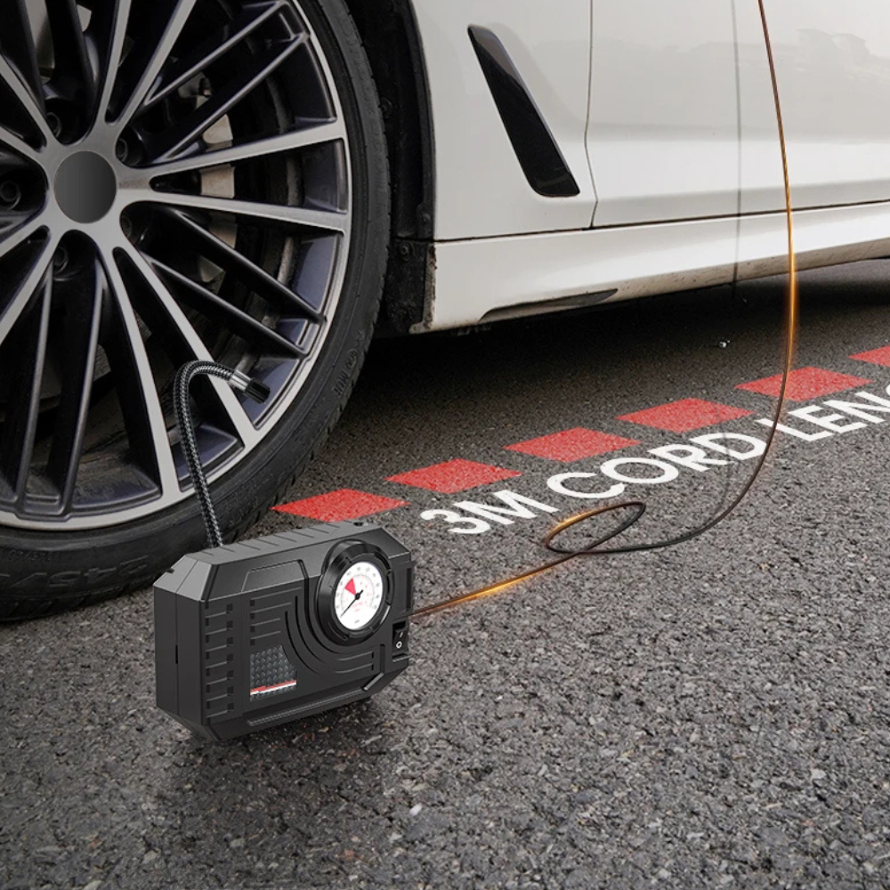 12V portable air compressor – LED car, motorbike and bicycle tyre inflator