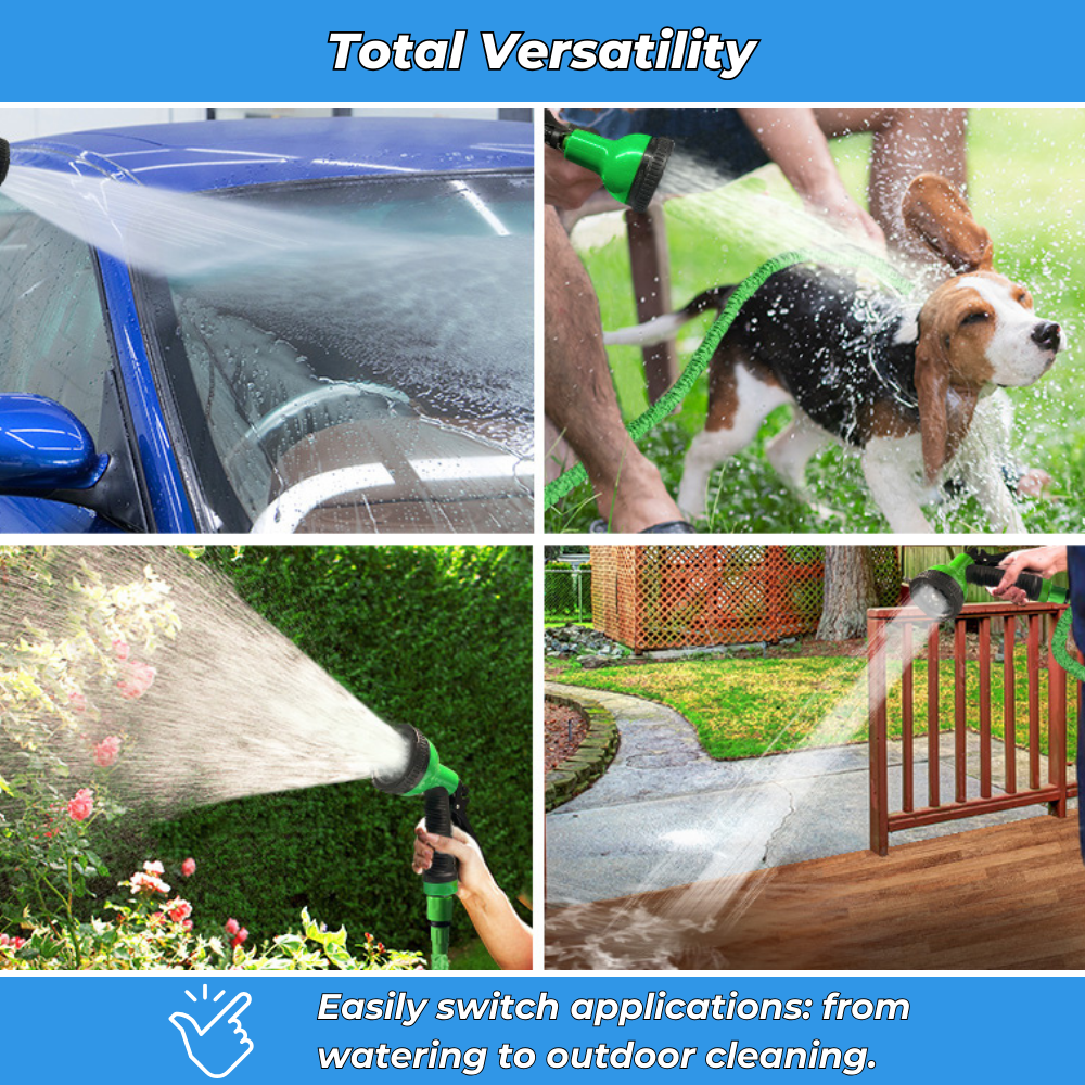 FlexiFlow - Expandable garden hose – 8 high-pressure spray modes