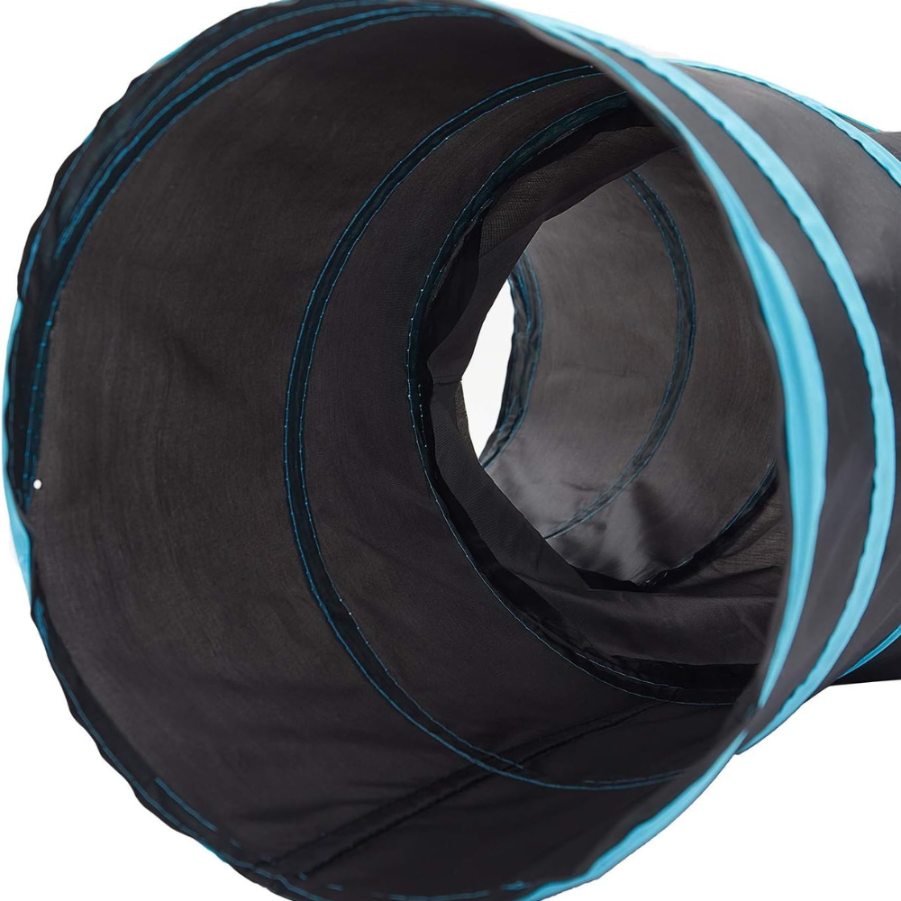 Interactive foldable 3-way tunnel with cat toy