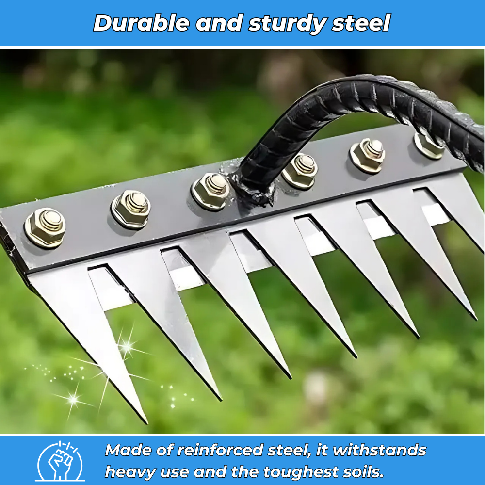 Robust steel weeding rake
