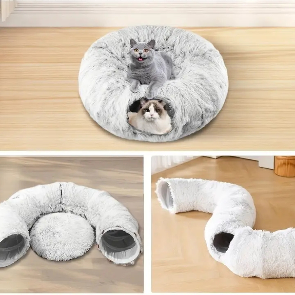 Warm, foldable plush tunnel for cats and small animals