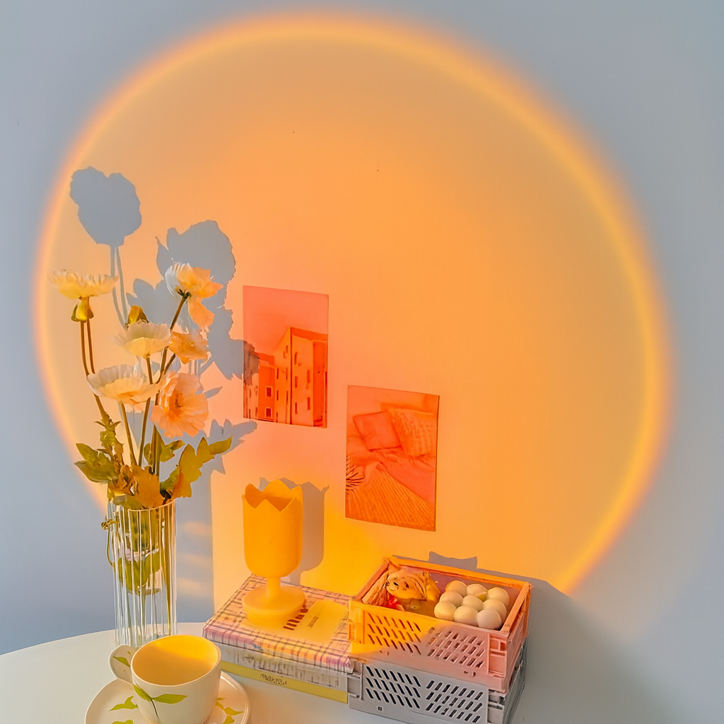 Rotating USB LED sunset effect projection lamp – Decorative and romantic lighting for bedrooms or living rooms