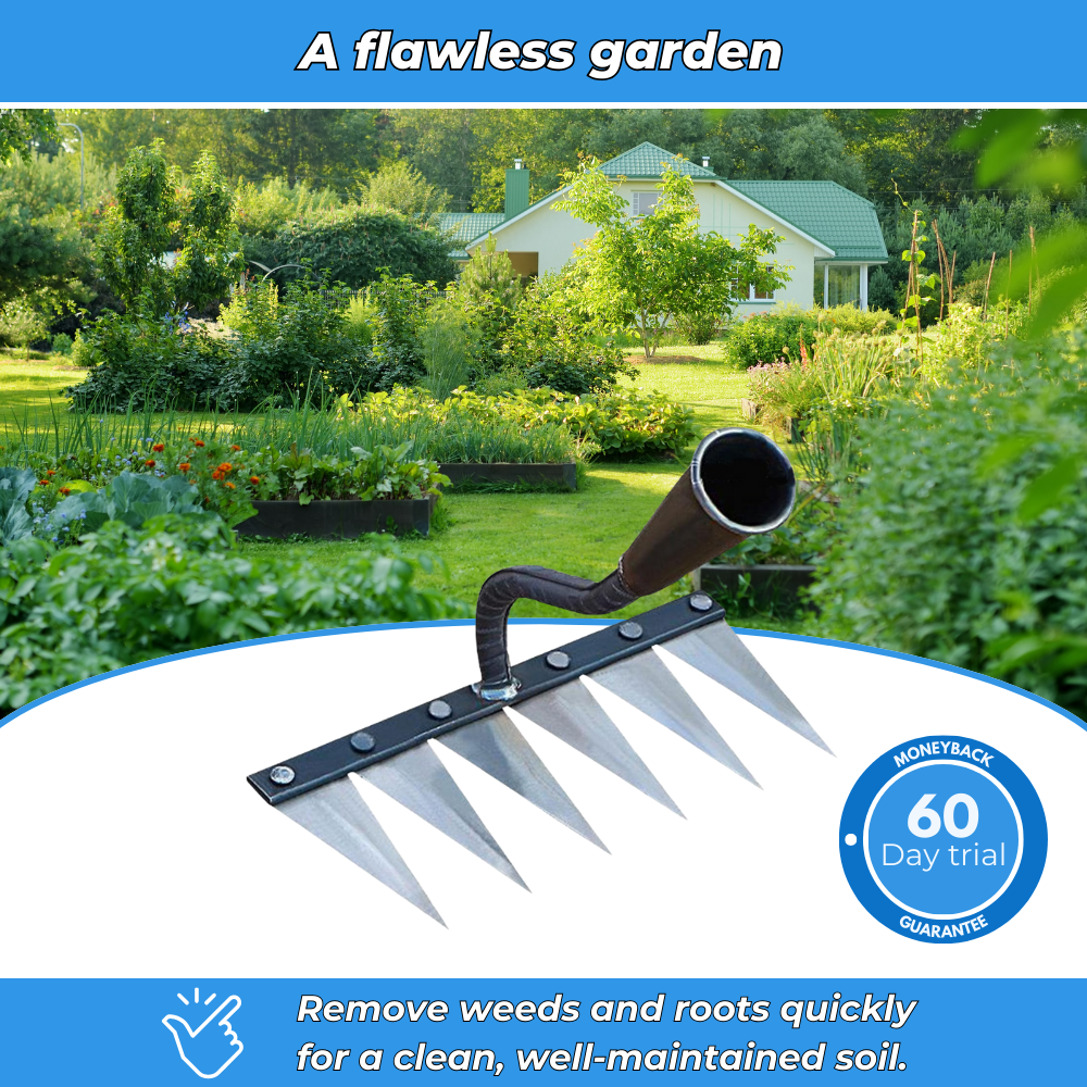 Robust steel weeding rake
