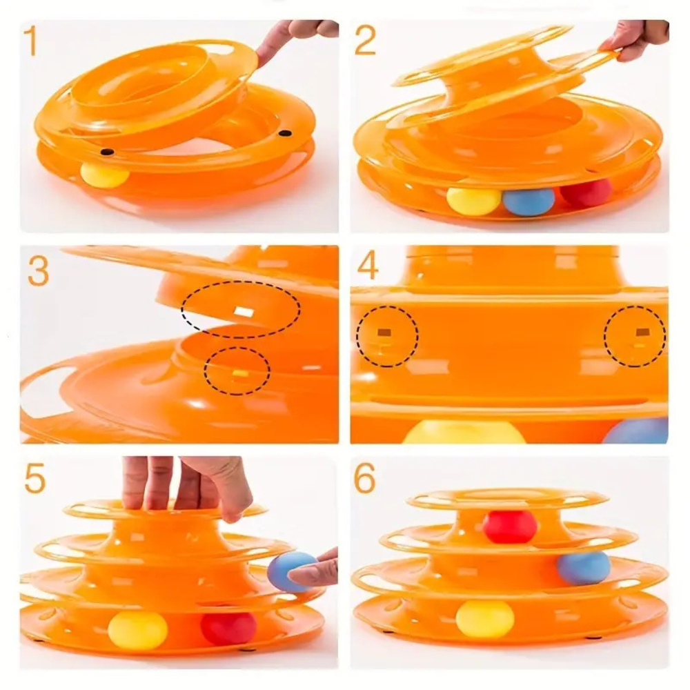 Interactive cat toy with 3 levels and coloured balls