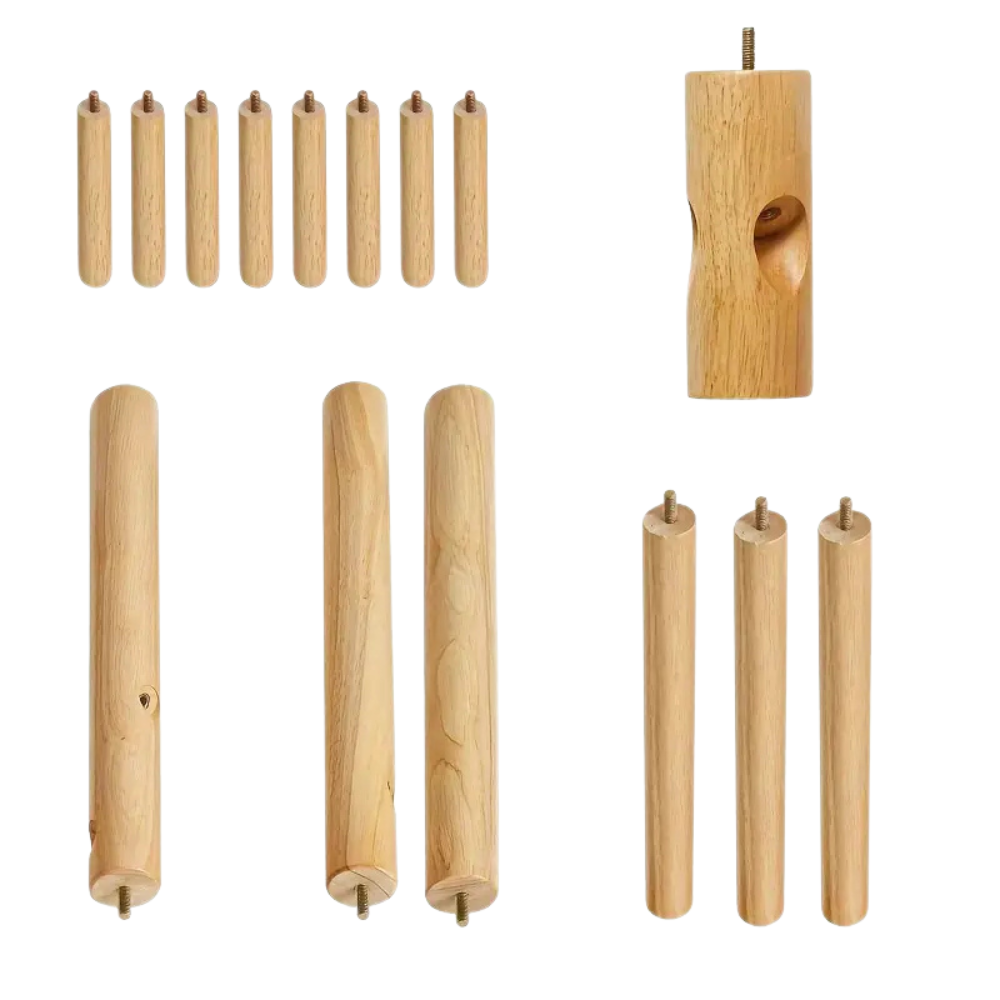 Free-standing coat rack in solid wood – 8 adjustable hooks for coats, bags and hats