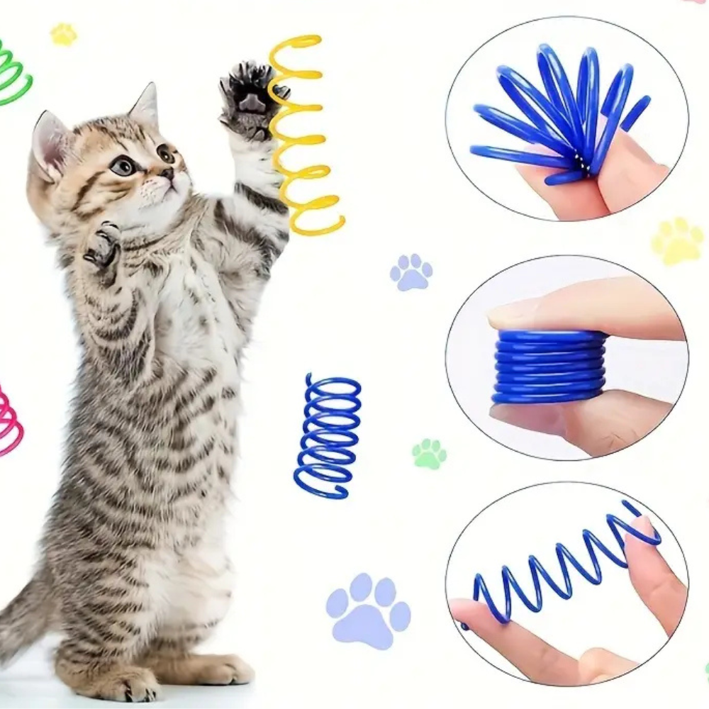 Spring toys for cats – Set of 16 interactive coloured plastic spirals