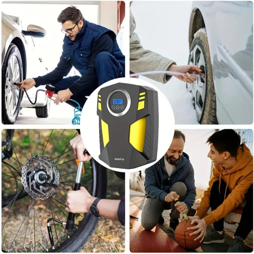 Portable LED air compressor – Car and motorbike tyre inflator