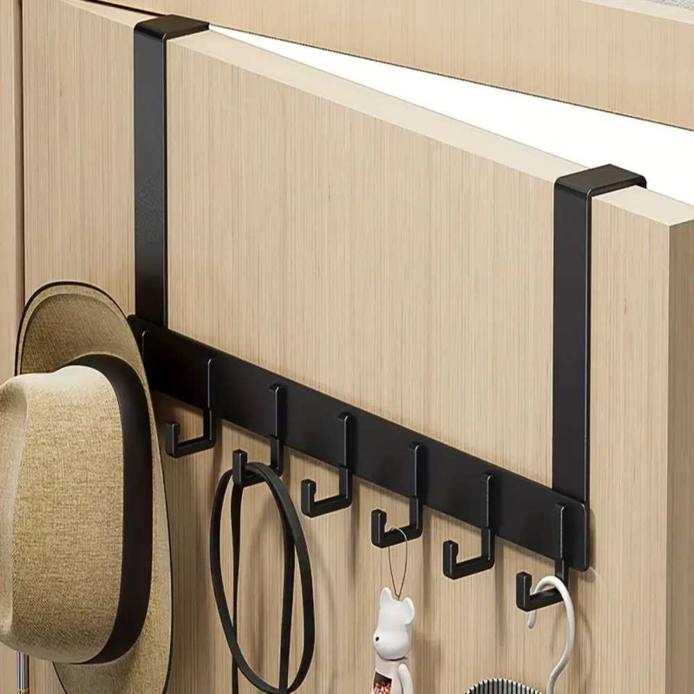 Wall-mounted aluminium coat rack without drilling – 6 sturdy hooks for clothes and accessories