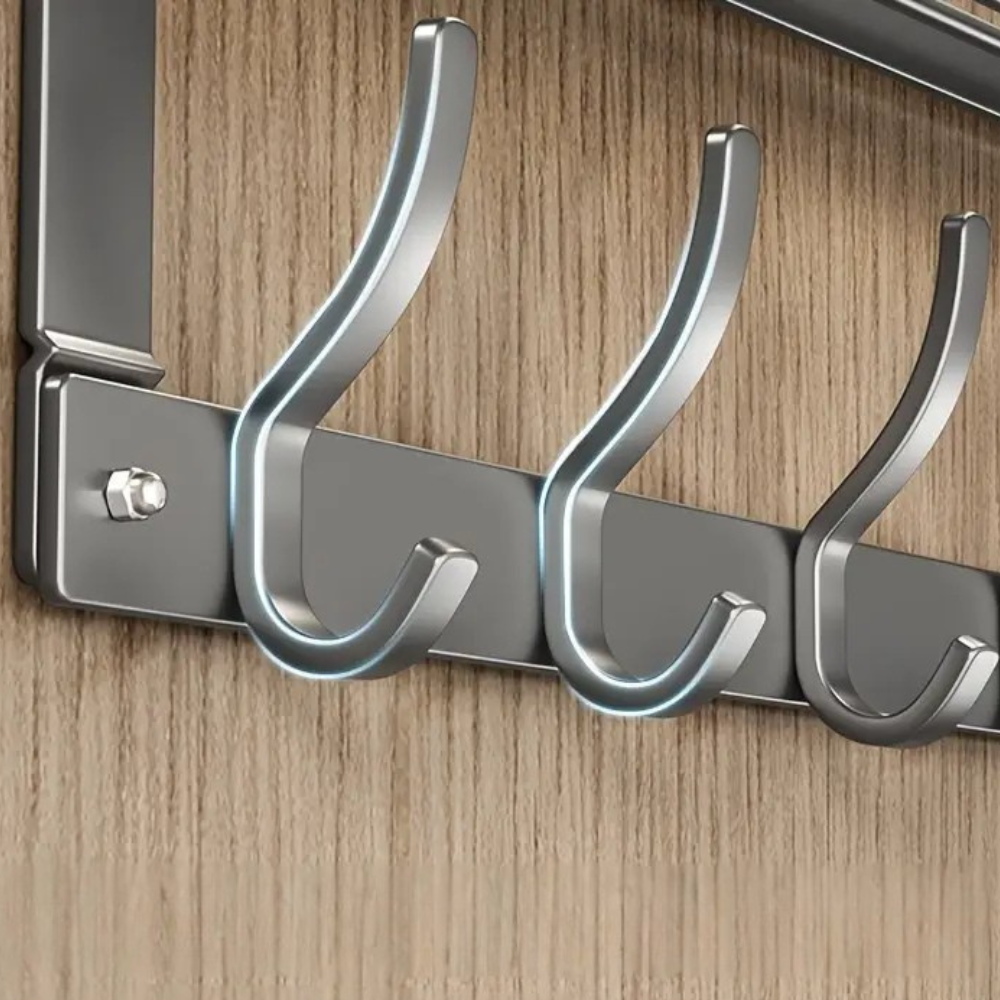 Multifunctional wall shelf with metal hooks – Easy storage for the bathroom, kitchen, and bedroom