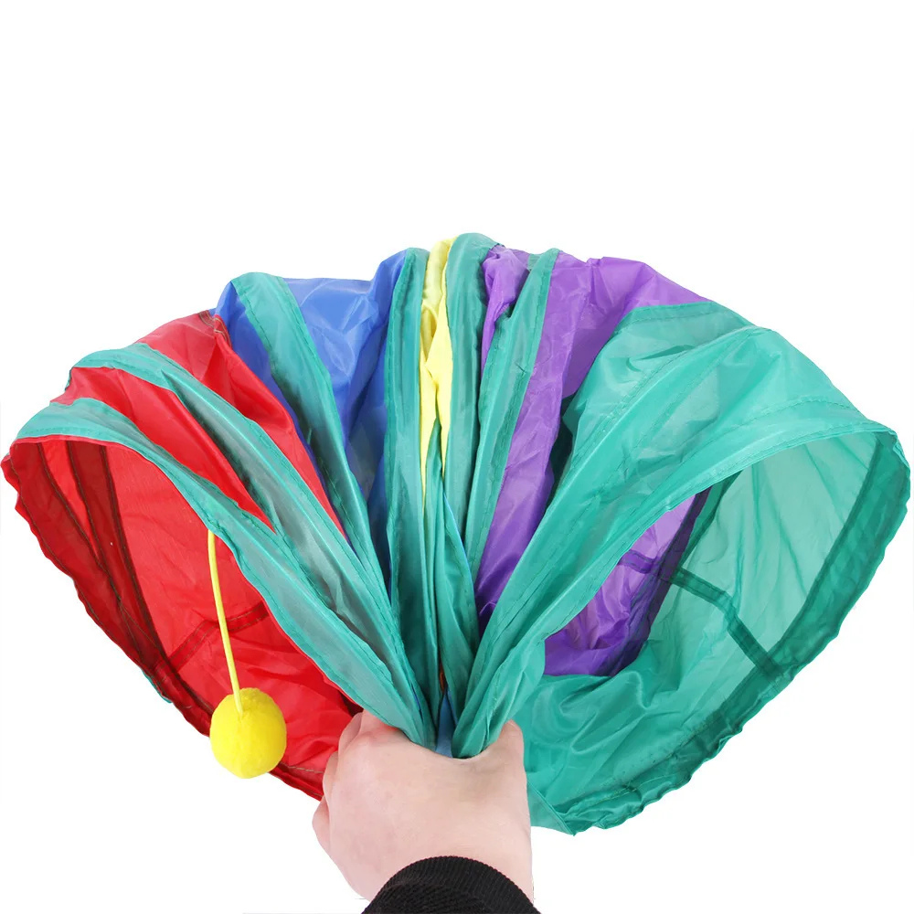 Foldable S-shaped play tunnel with hanging toy for cats