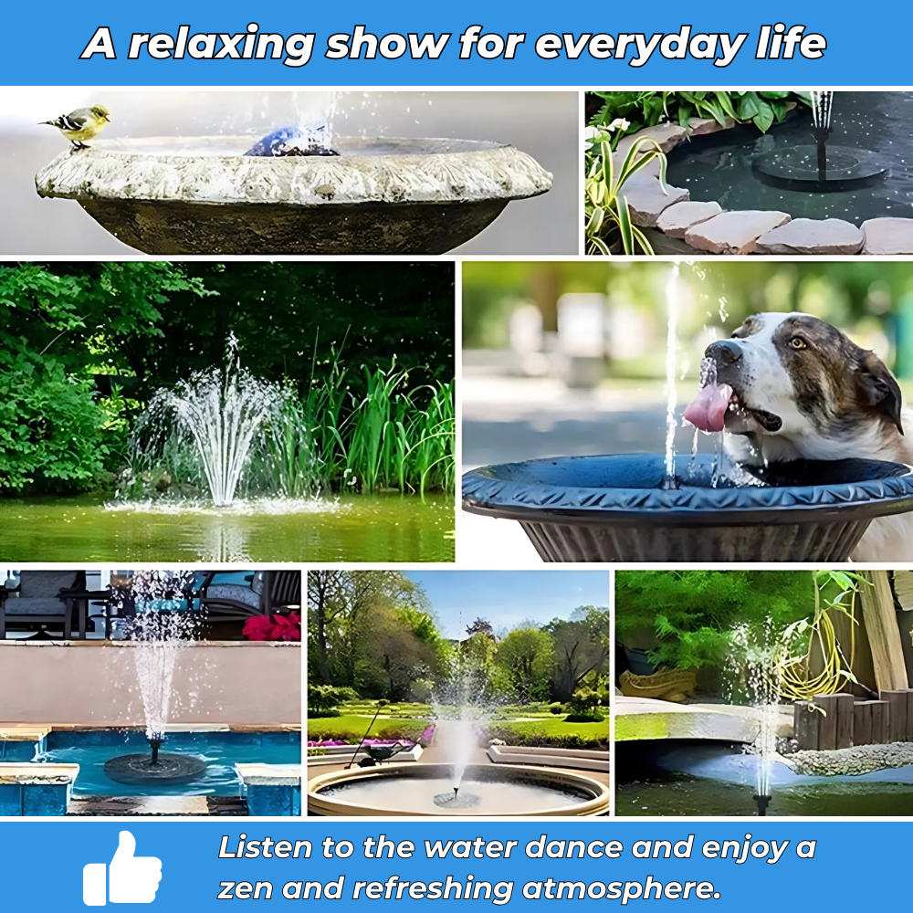 Self-contained solar fountain - Beautify and energize your garden in an instant