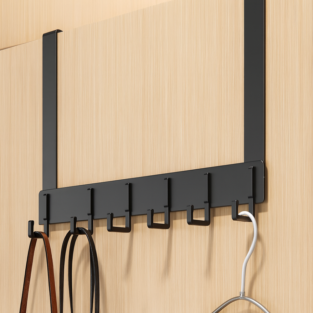 Wall-mounted aluminium coat rack without drilling – 6 sturdy hooks for clothes and accessories