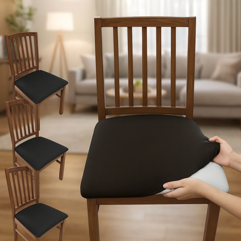 Plain stretch velvet chair covers, washable (set of 4)