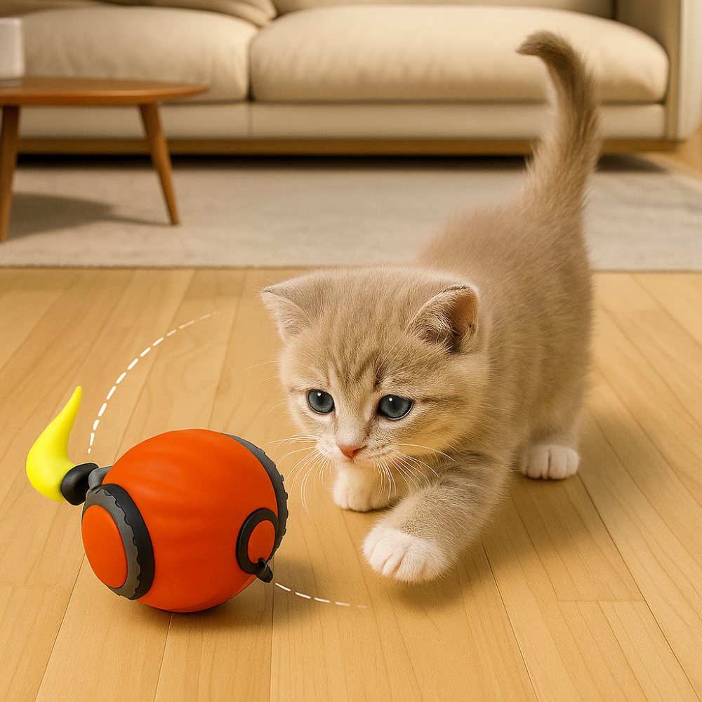 Rechargeable interactive electric ball for cats with feathers and automatic rolling