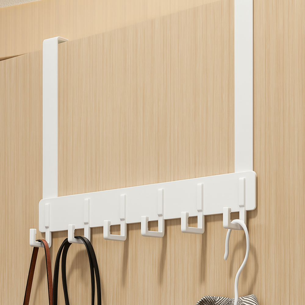 Wall-mounted aluminium coat rack without drilling – 6 sturdy hooks for clothes and accessories