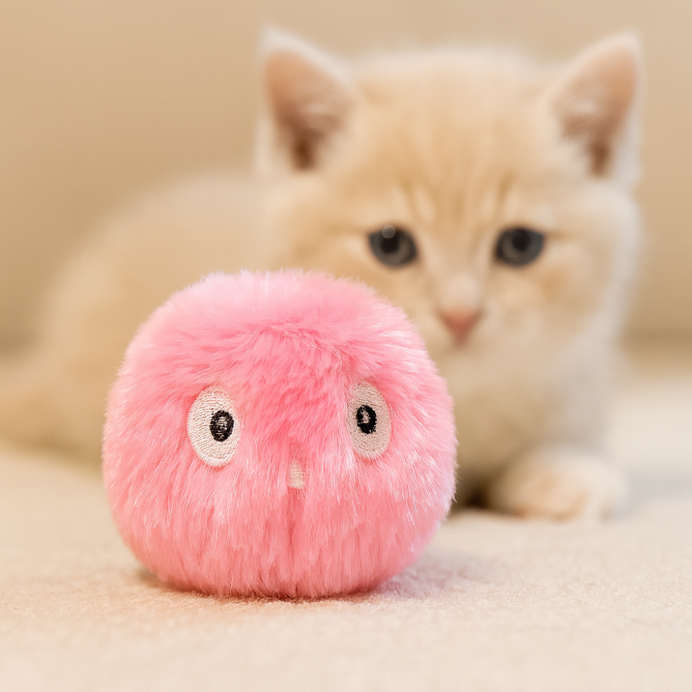 Interactive plush ball for cats – Soft and colourful educational toy with sound