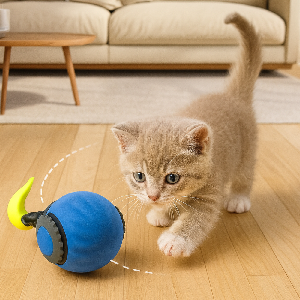 Rechargeable interactive electric ball for cats with feathers and automatic rolling