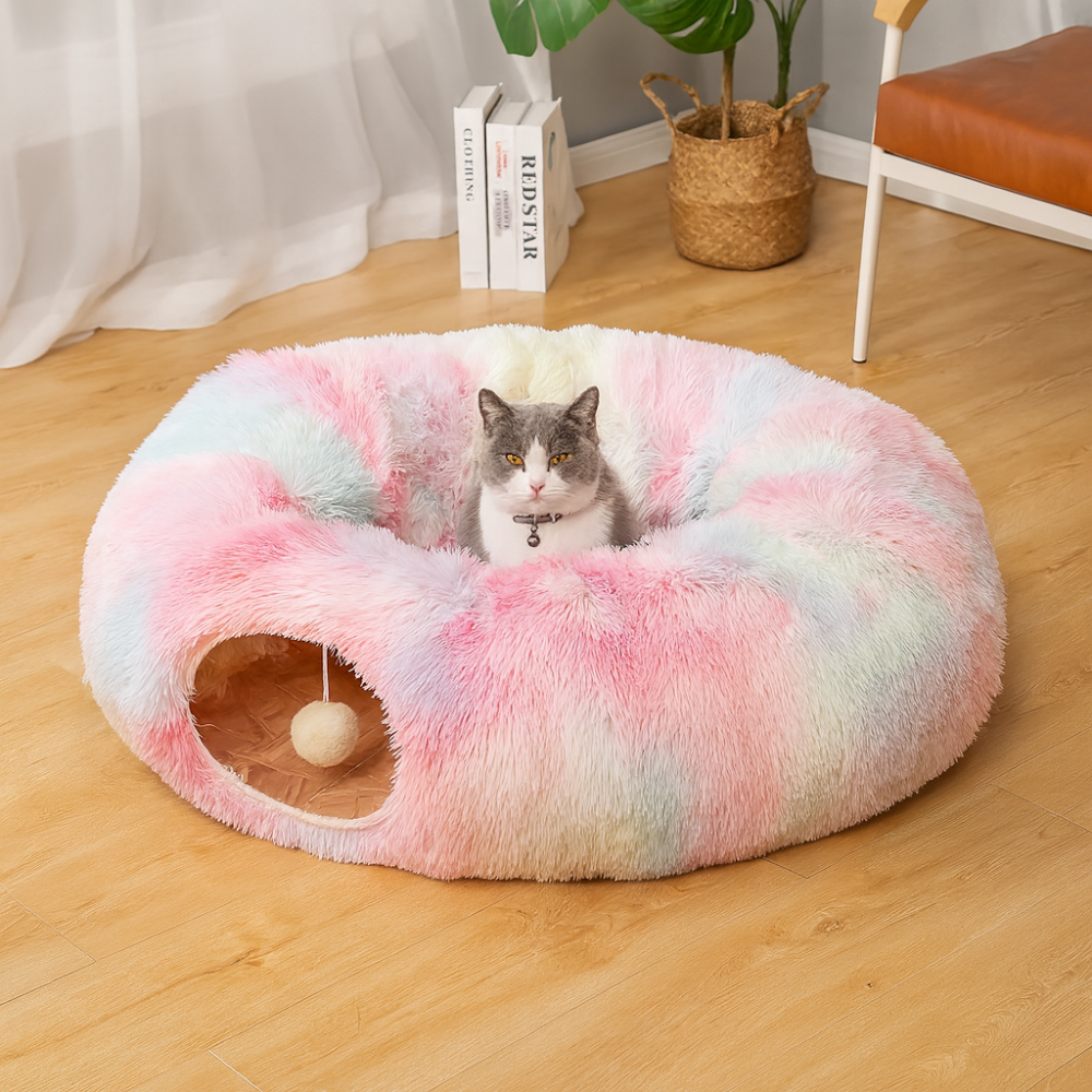 Warm, foldable plush tunnel for cats and small animals