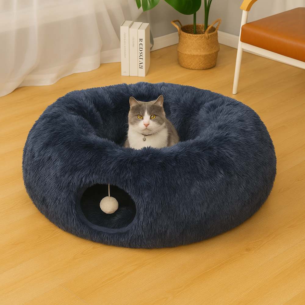Warm, foldable plush tunnel for cats and small animals