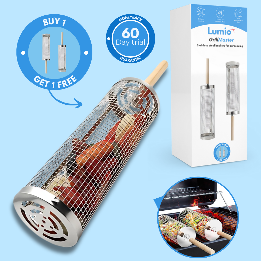 GrillMaster - Rolling Grill Baskets, Removable Wooden Handle (2PCS)