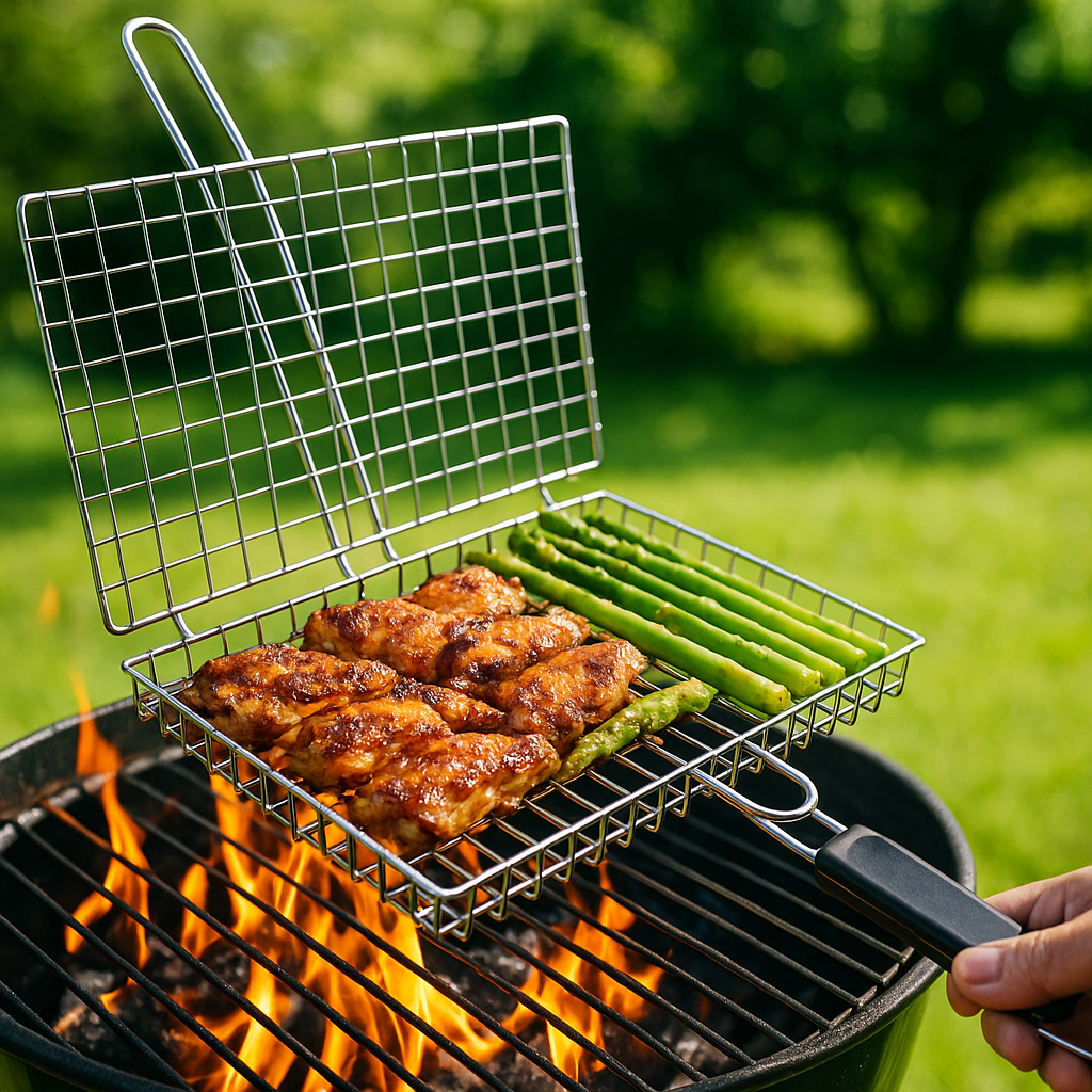 Stainless steel rotating BBQ cooking basket