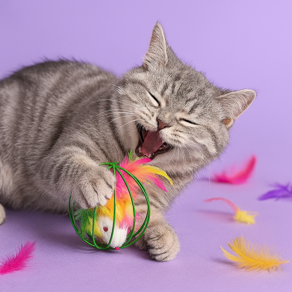 Interactive Cage Ball with Mouse for Cats