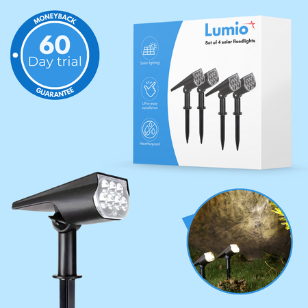 Set of 4 solar-powered garden spotlights on poles