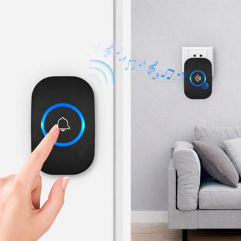 Wireless Doorbell Long Range Outdoor Waterproof Electronic with Plug-In Receiver