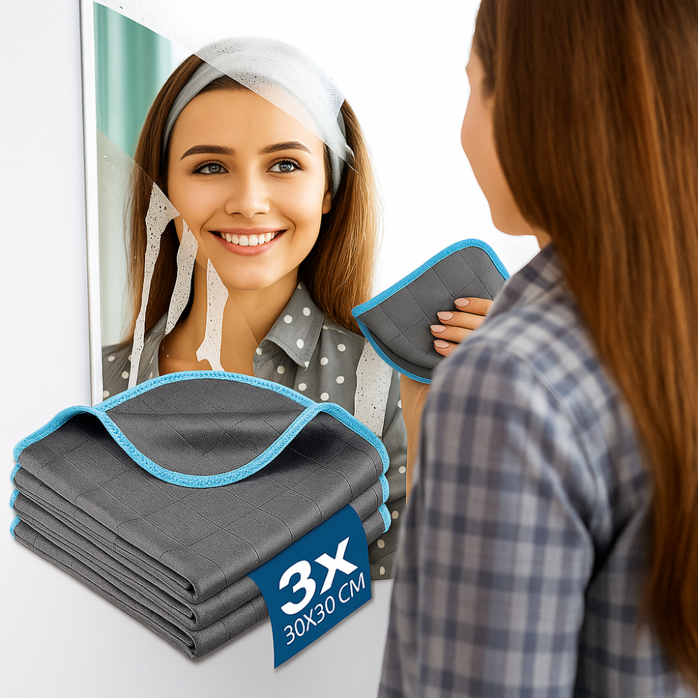 Carbon Microfibre Cleaning Cloths for Home – Pack of 3, Streak-Free Window & Surface Cleaning