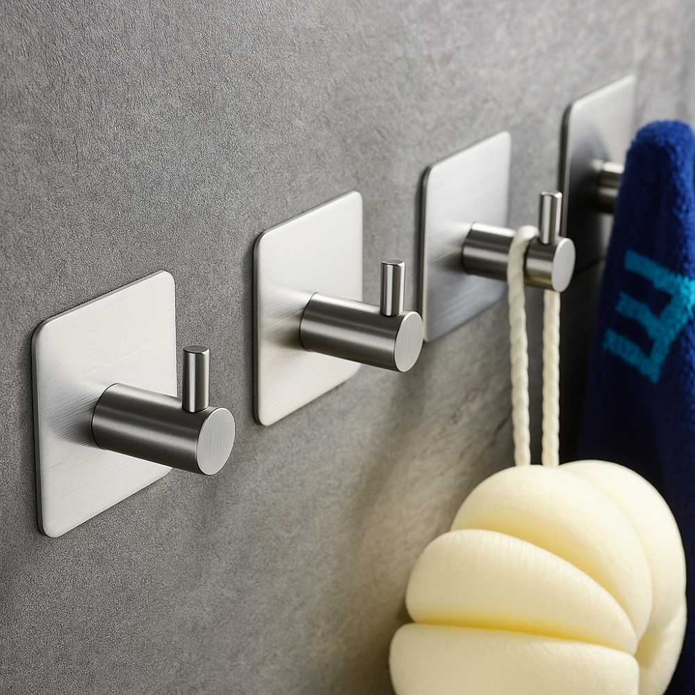 Adhesive Stainless Steel Wall Hooks (Pack of 6)