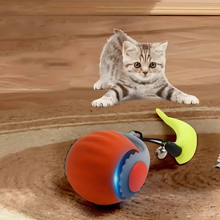 Rechargeable interactive electric ball for cats with feathers and automatic rolling