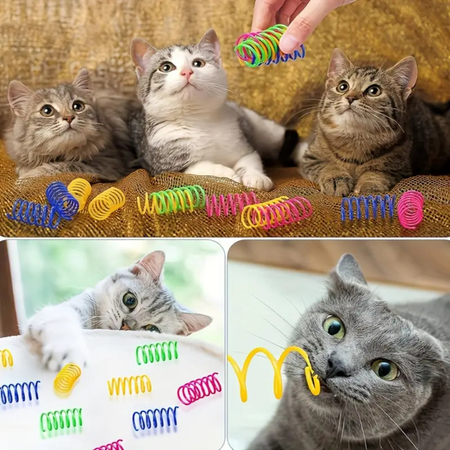 Spring toys for cats – Set of 16 interactive coloured plastic spirals