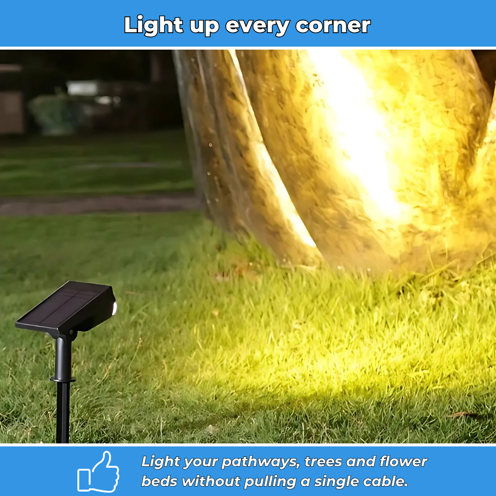 Set of 4 solar-powered garden spotlights on poles