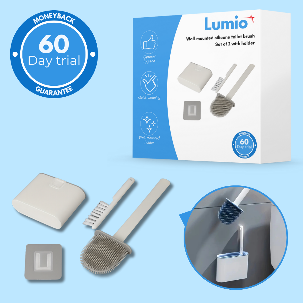 Wall-mounted silicone toilet brush – Set of 2 with holder