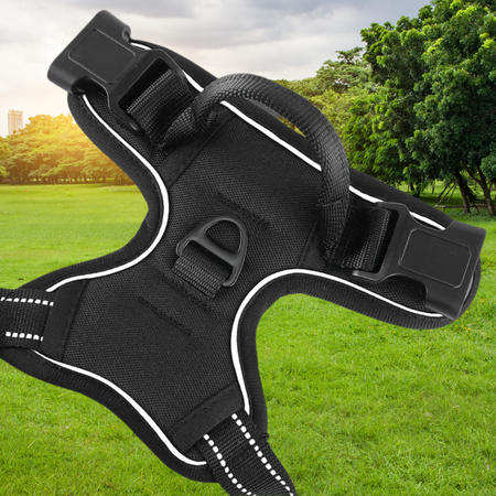 Dog escape-proof harness + lead and dispenser – adjustable and reflective