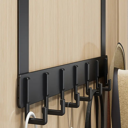 Wall-mounted aluminium coat rack without drilling – 6 sturdy hooks for clothes and accessories