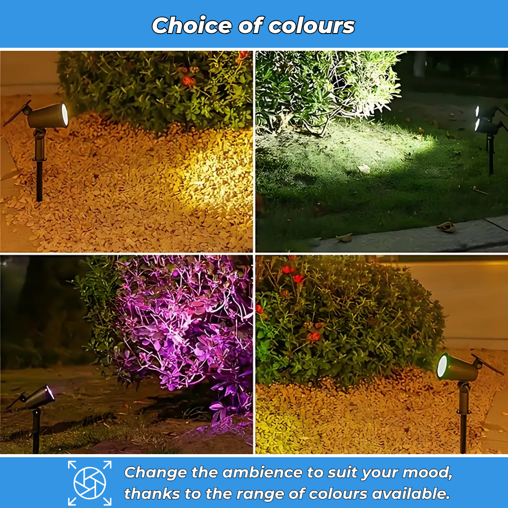 Outdoor solar LED spotlight, adjustable and waterproof