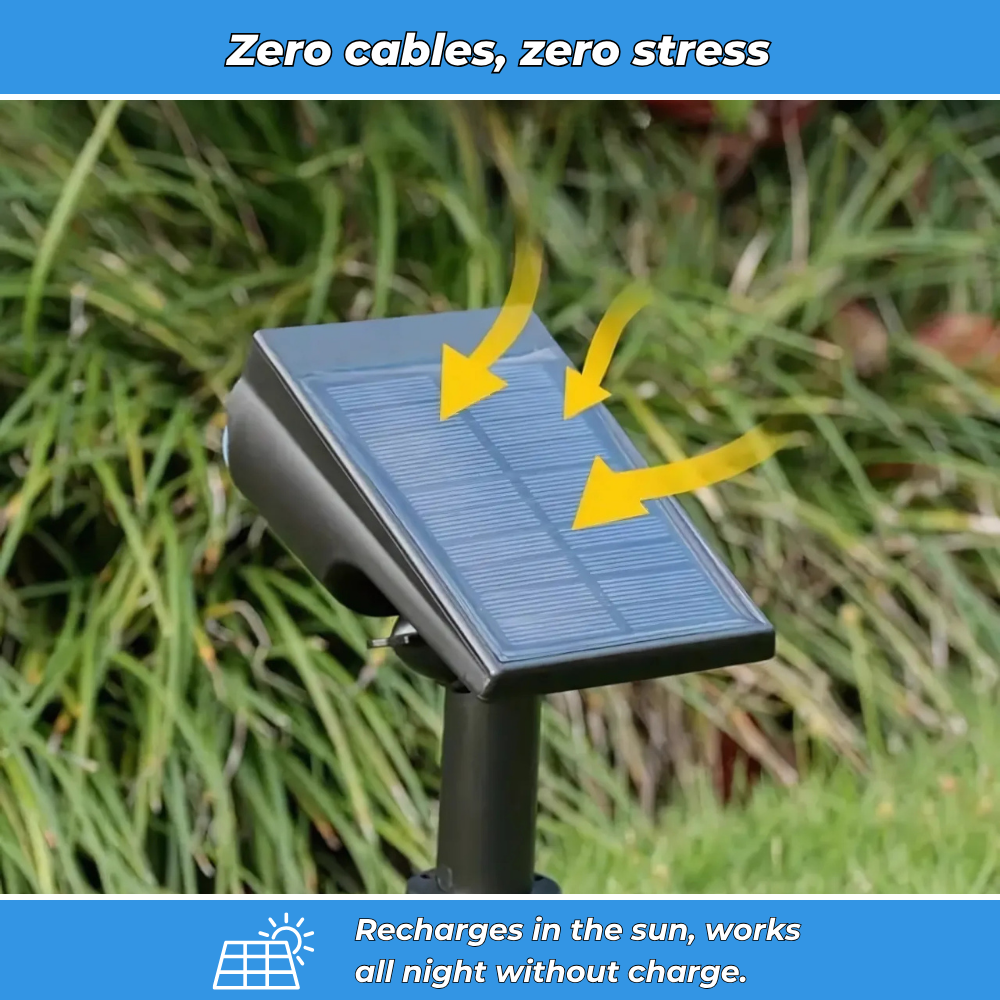 Set of 4 solar-powered garden spotlights on poles