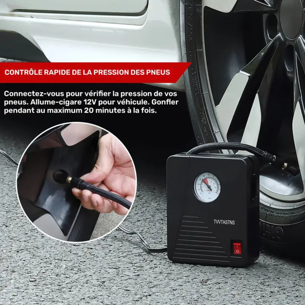 Portable 12V 100 PSI tyre inflator with LED