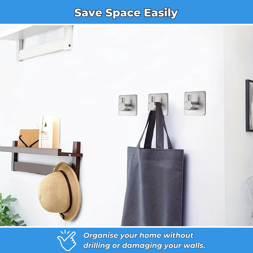 Adhesive Stainless Steel Wall Hooks (Pack of 6)