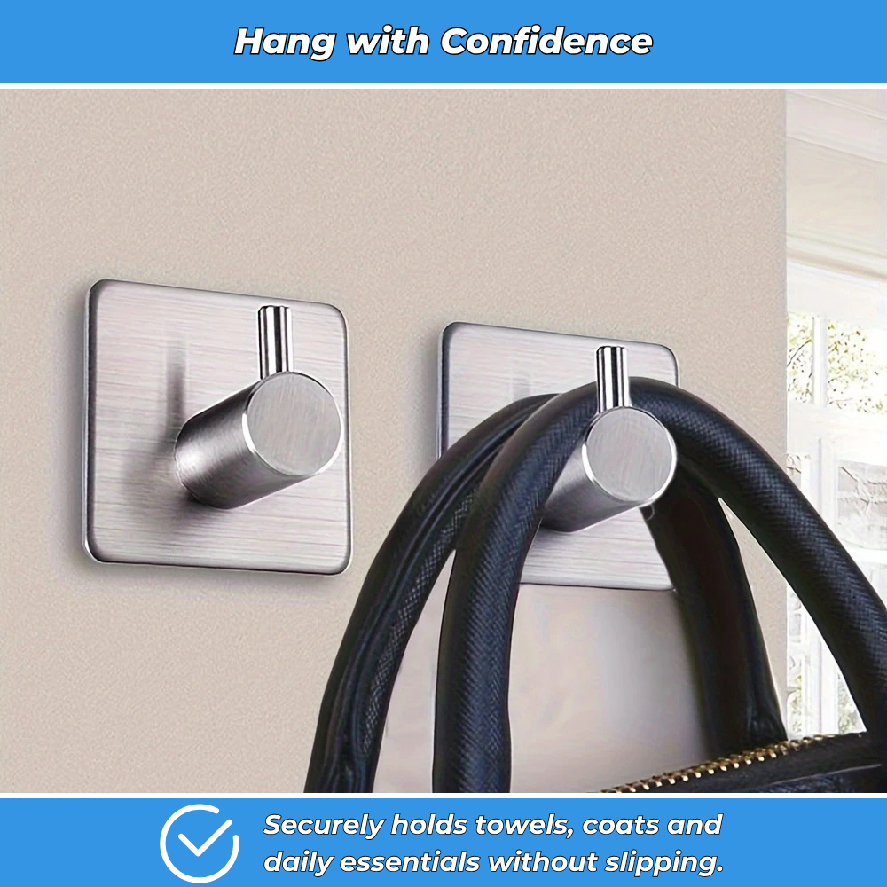 Adhesive Stainless Steel Wall Hooks (Pack of 6)
