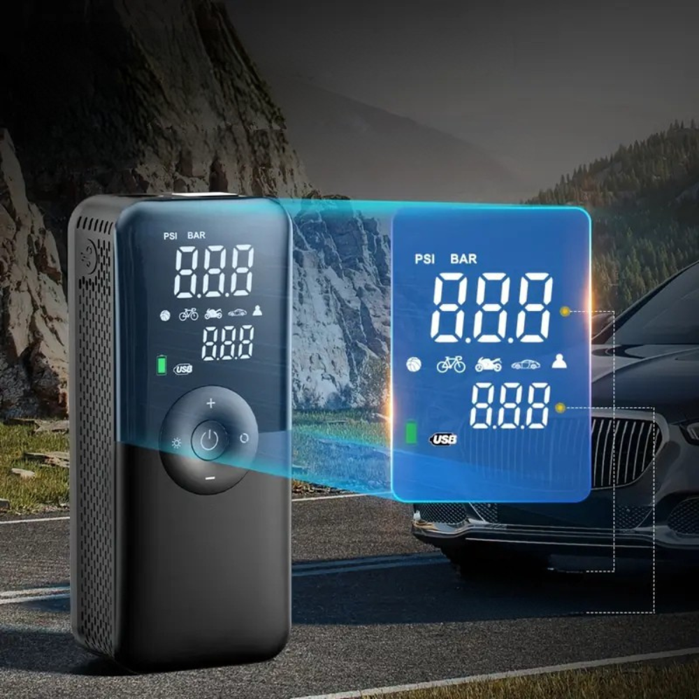Portable tyre inflator for cars, motorcycles and bicycles – Electric air compressor