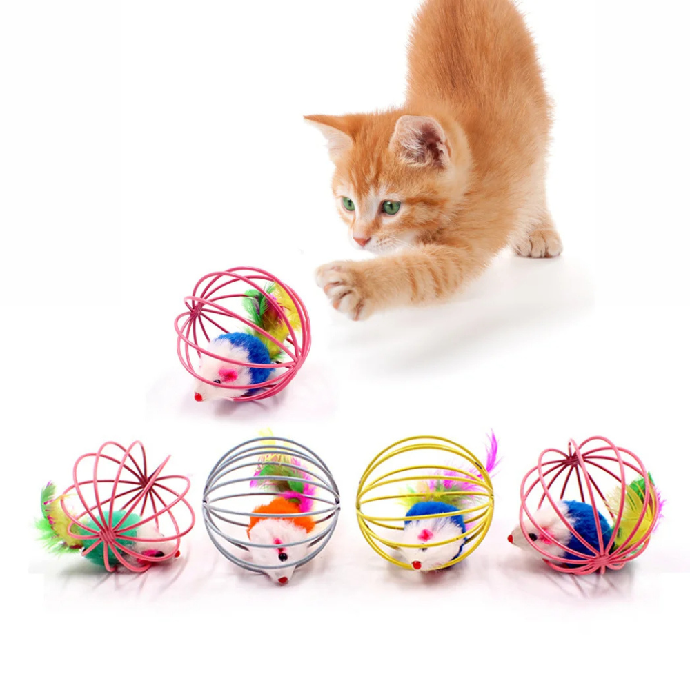 Interactive Cage Ball with Mouse for Cats