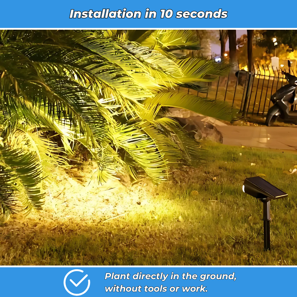 Set of 4 solar-powered garden spotlights on poles