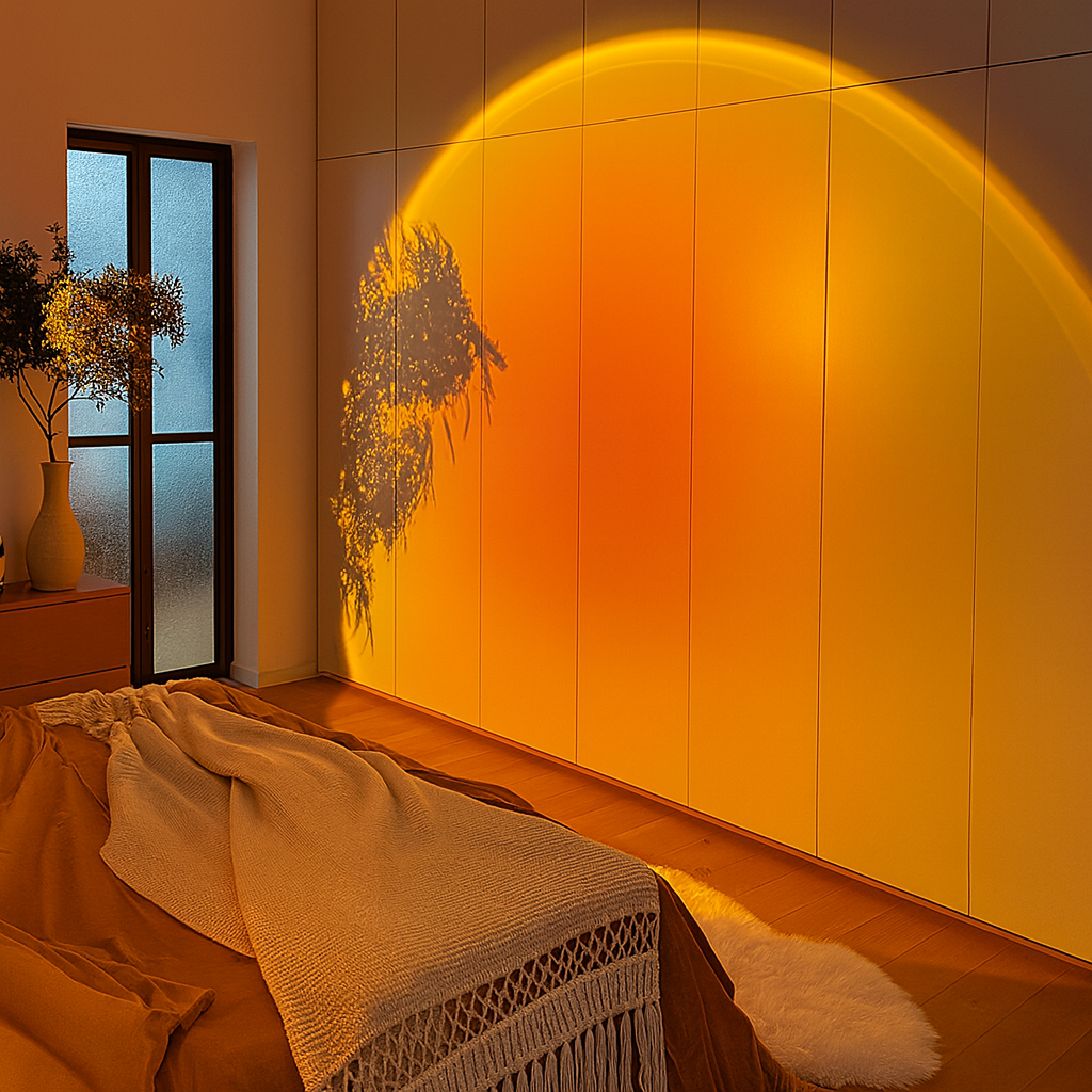 Rotating USB LED sunset effect projection lamp – Decorative and romantic lighting for bedrooms or living rooms